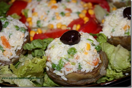 salade composée , artichaud farci au riz