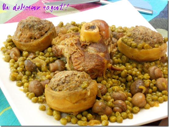 coeurs d'artichauts farcis, petit pois en ragout