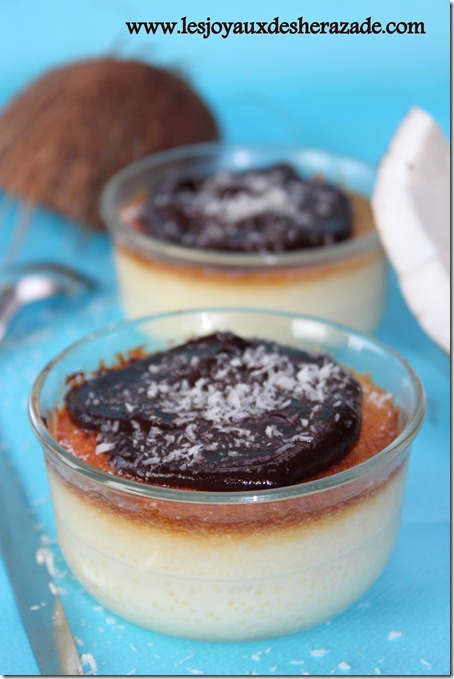 flan coco nappé au chocolat