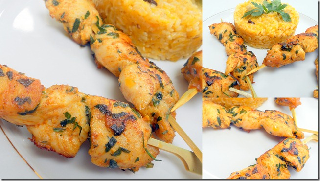 Mini brochettes de poulet, curry et fines herbes