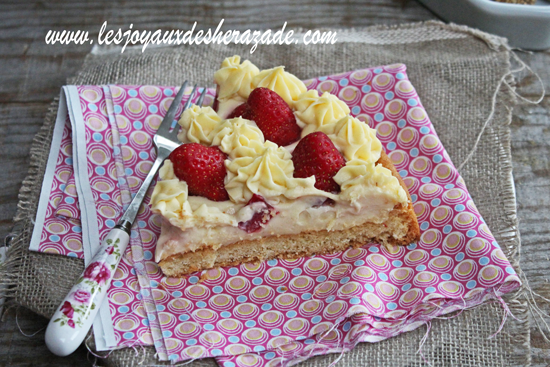 Tarte aux fraises, crème mousseline sur sablé breton