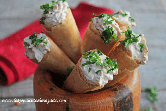 Cornet de feuille de brick poulet, lamsat chahrazad