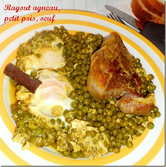 ragout agneau, petits pois, oeufs